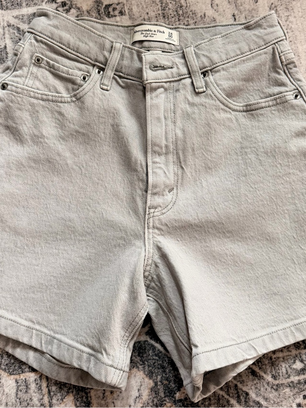 Abercrombie & Fitch Light Gray High-Rise Dad Denim Shorts